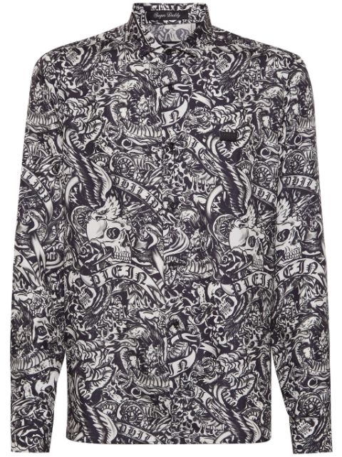 Philipp Plein tattoo-print silk shirt Men