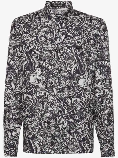 Philipp Plein tattoo-print silk shirt