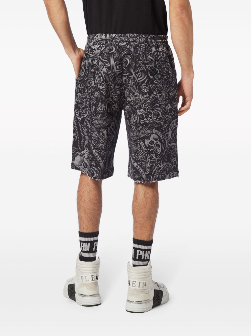 Shop Philipp Plein Tattoo-print Canvas Shorts In Black