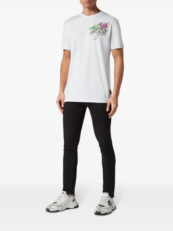 Philipp Plein カットソー 半袖 ホワイト ビーズ C40 Philipp Plein logo-print Cotton Polo Shirt | White | FARFETCH