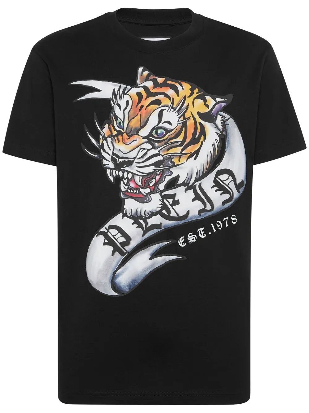 Philipp Plein Ss Tattoo Tiger-printed T-shirt In Black