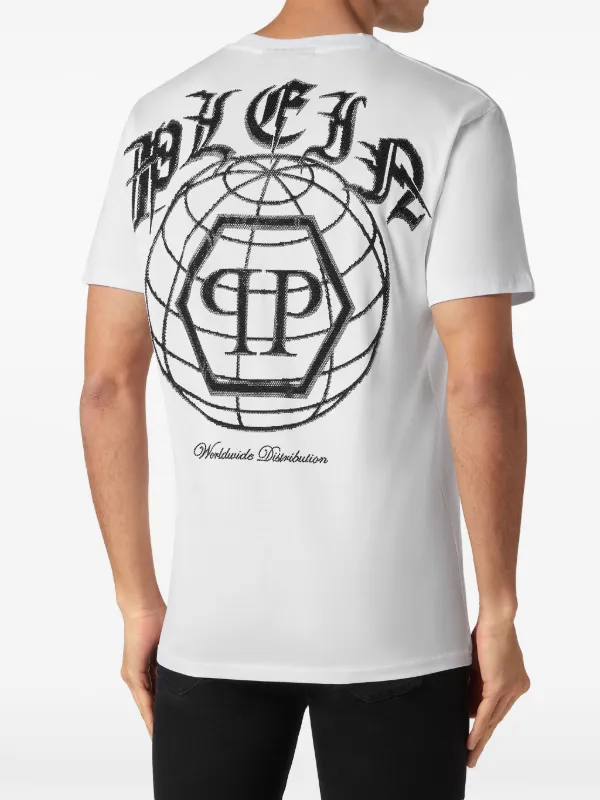 Philipp Plein カットソー 半袖 ホワイト ビーズ C40 Philipp Plein logo-print Cotton Polo Shirt | White | FARFETCH