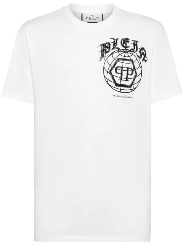 Tシャツ・カットソー PHILIPP PLEIN Men T-shirt White 1 PAECMTK8122PJY002N 01 White T-shirt with rhinestones brand PHILIPP PLEIN