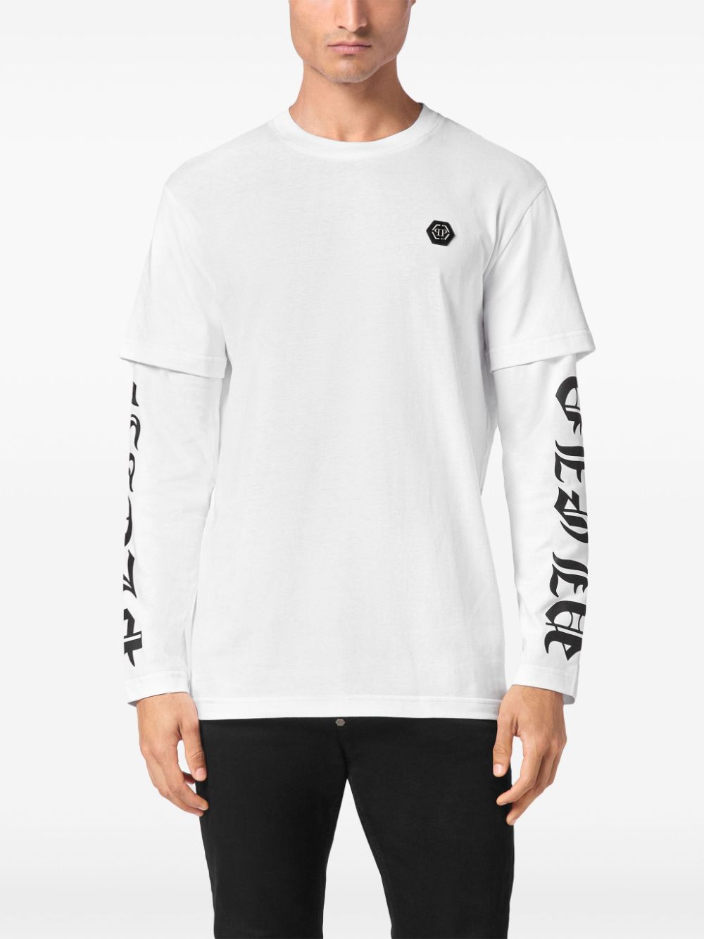 Shop Philipp Plein Ls Gothic T-shirt In White