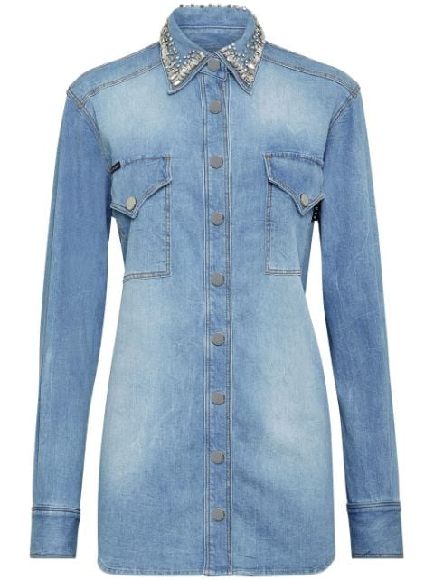 Philipp Plein crystal-embellished denim shirt 