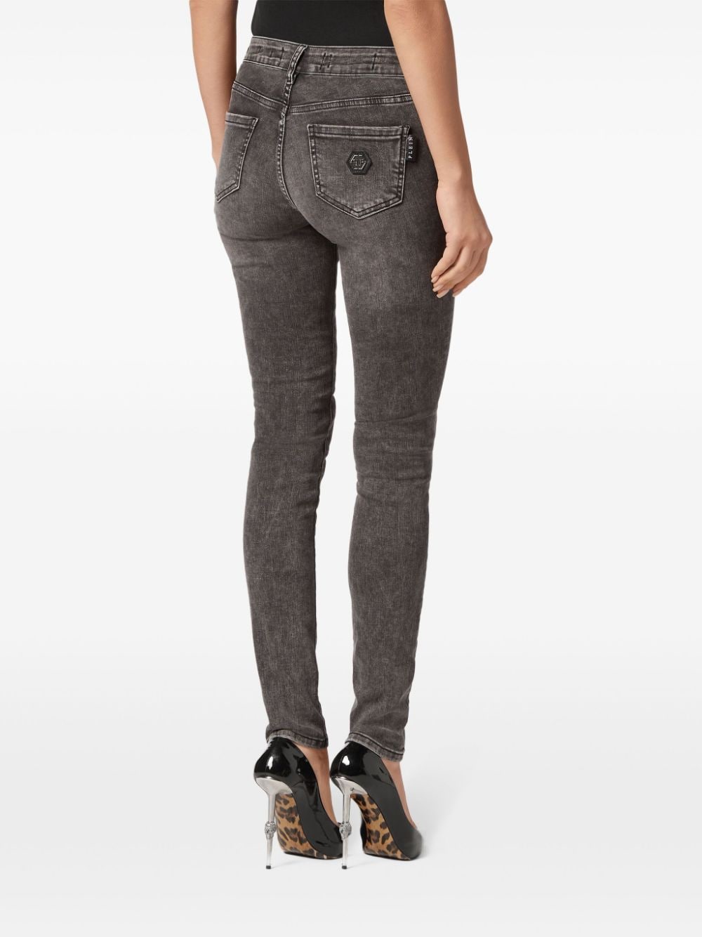 Shop Philipp Plein Logo-appliqué Mid-rise Skinny Jeans In Grey