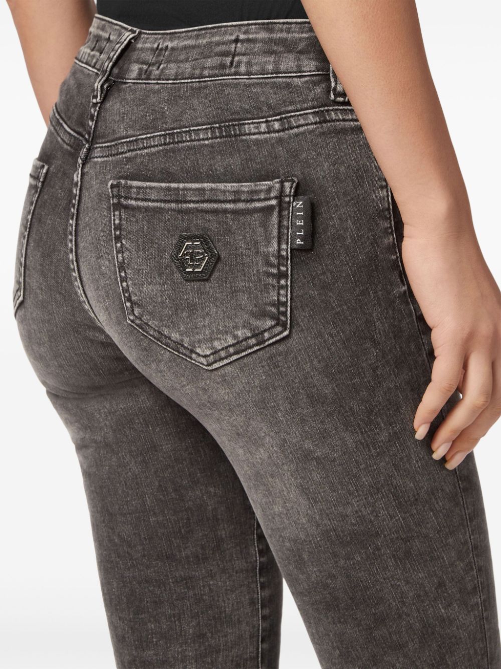 Shop Philipp Plein Logo-appliqué Mid-rise Skinny Jeans In Grey