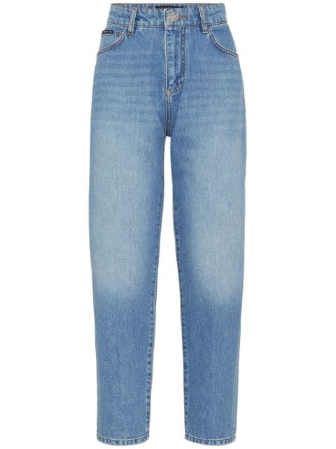 Philipp Plein logo-appliqué high-rise tapered jeans 