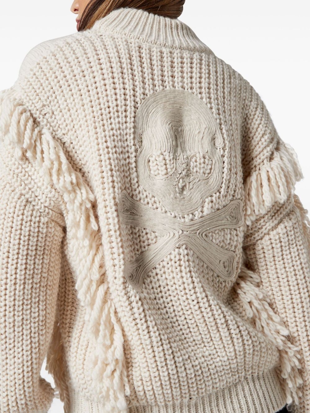 Shop Philipp Plein Skull-embroidered Cable-knit Jumper In Neutrals