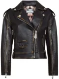 Philipp Plein logo-lettering leather biker jacket - Black