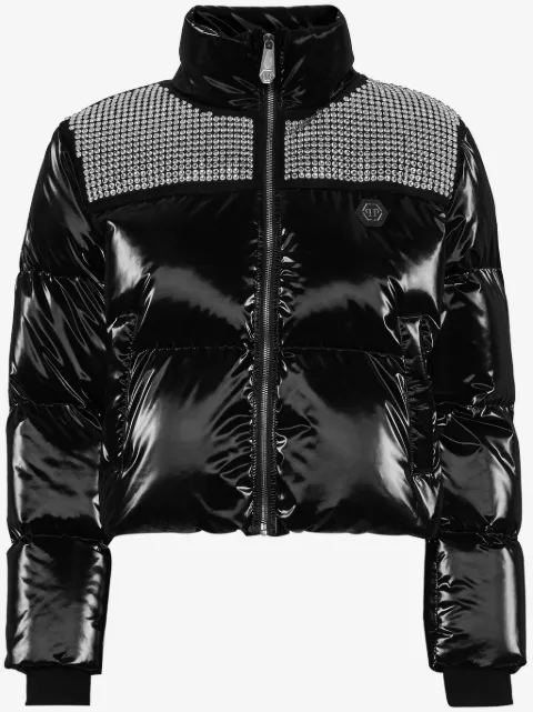 Philipp Plein chamarra capitonada con detalles de cristal