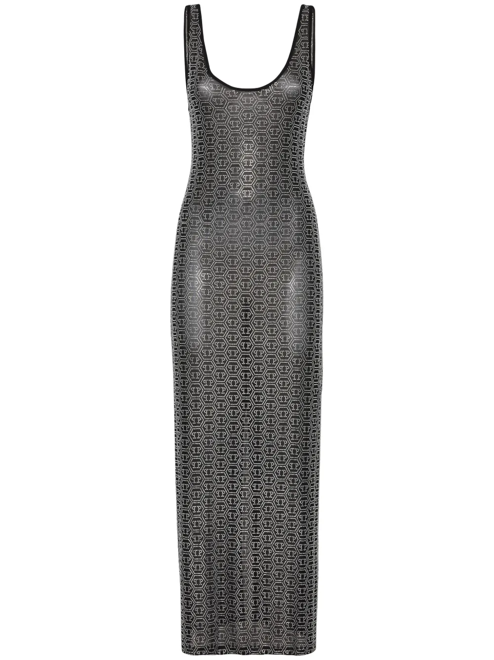 PHILIPP PLEIN CRYSTAL-MONOGRAM MAXI DRESS