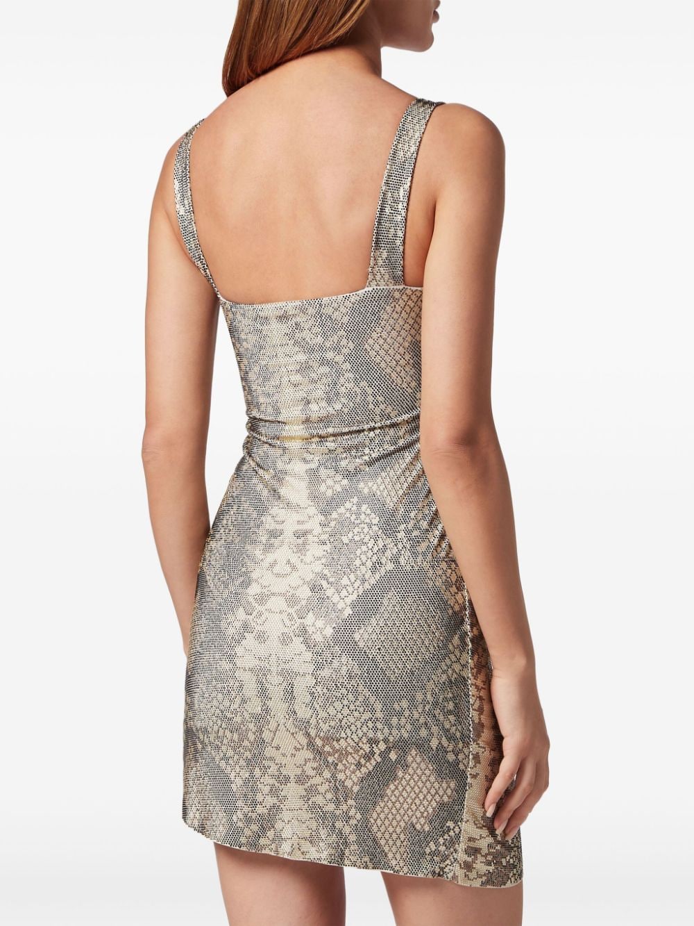 Shop Philipp Plein Rhinestone-embellished Draped Minidress In Neutrals