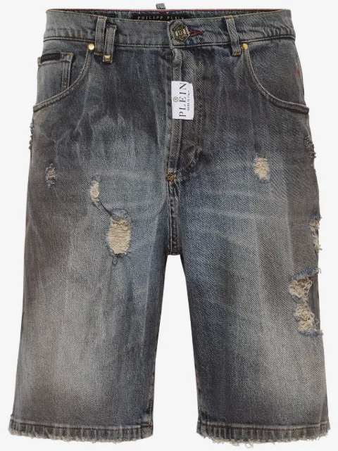 Philipp Plein distressed-effect denim shorts