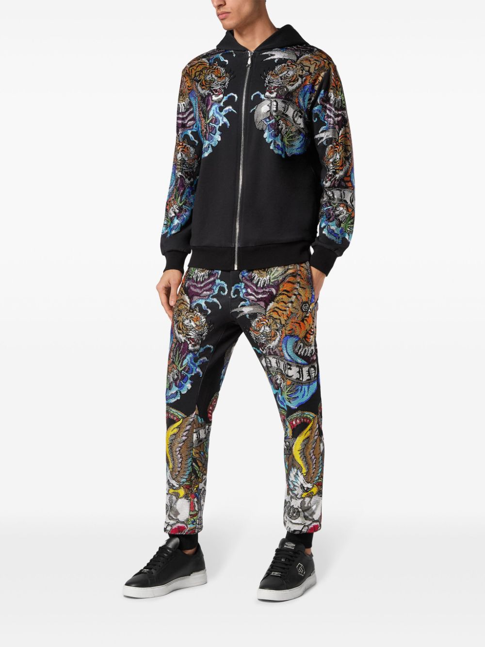 Philipp Plein rhinestone-embellished zip-up hoodie - Zwart