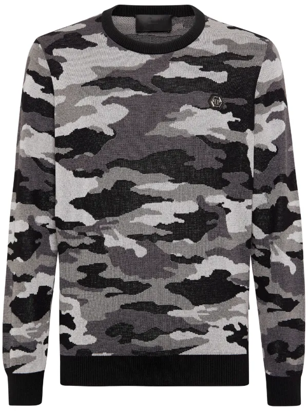 Philipp Plein camouflage-pattern Merino Jumper Black FARFETCH IN