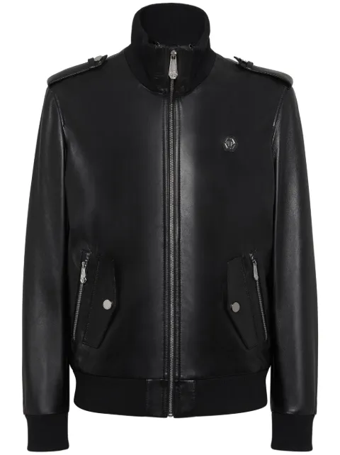Philipp Plein logo-appliqué leather jacket