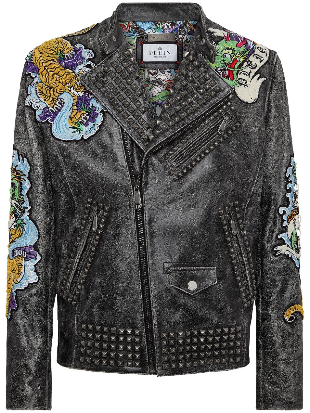 Philipp Plein Bikerjack met print Zwart