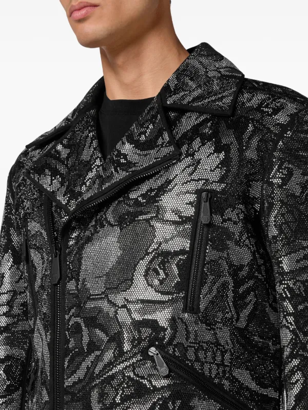 Philipp Plein プリント ライダースジャケット | ブラック