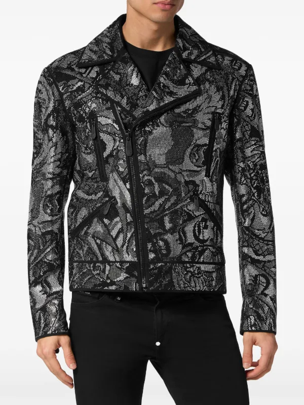 フィリッププレインライダースジャケット Philipp Plein プリント ライダースジャケット | ブラック
