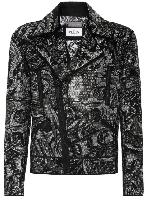 Philipp Plein tattoo-print biker jacket