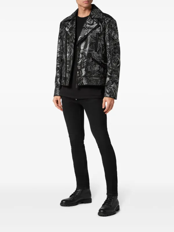 Philipp Plein スタッズ付き黒レザーライダースジャケット Philipp Plein スタッズ付き黒レザーライダースジャケット