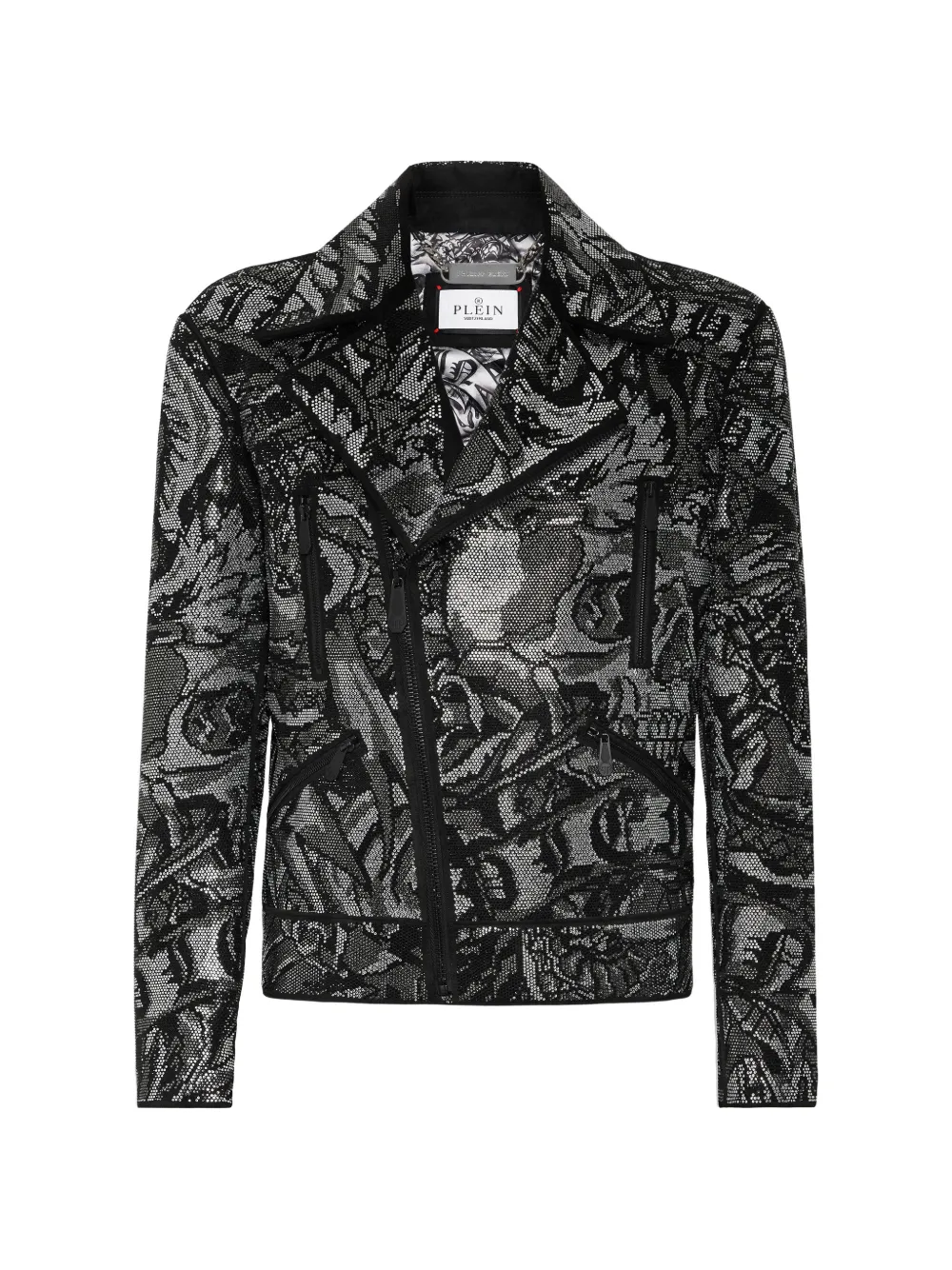 Philipp Plein Bikerjack met print Zwart