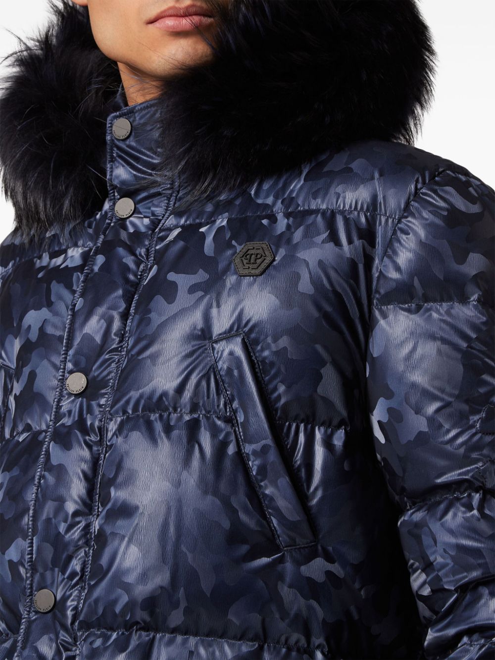 Shop Philipp Plein Ccamouflage-print Padded Parka Coat In Blue