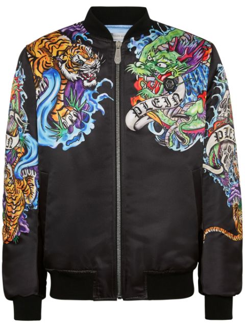 Philipp Plein tattoo-print satin bomber jacket Men