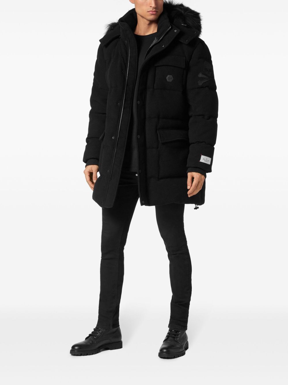 Philipp Plein faux-fur hooded jacket - Zwart