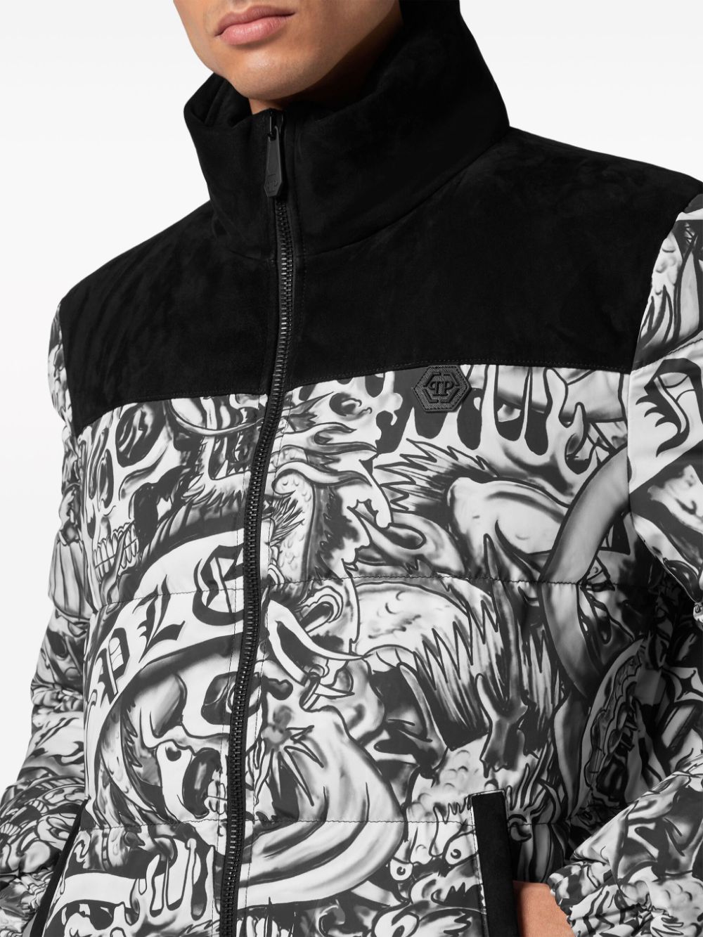 Cheap Philipp Plein tattoo-print puffer jacket Men