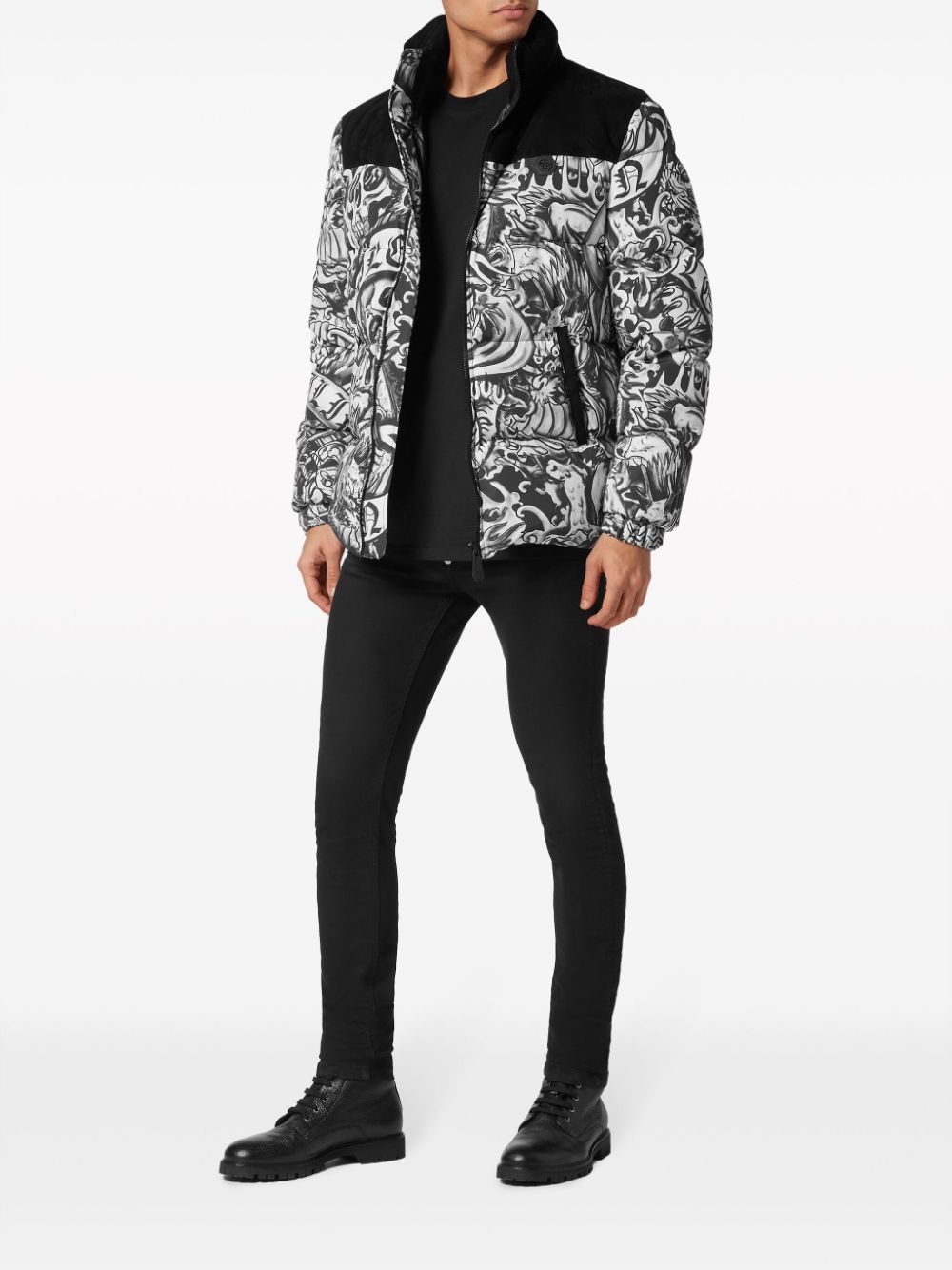 Shop Philipp Plein Tattoo-print Puffer Jacket In Black