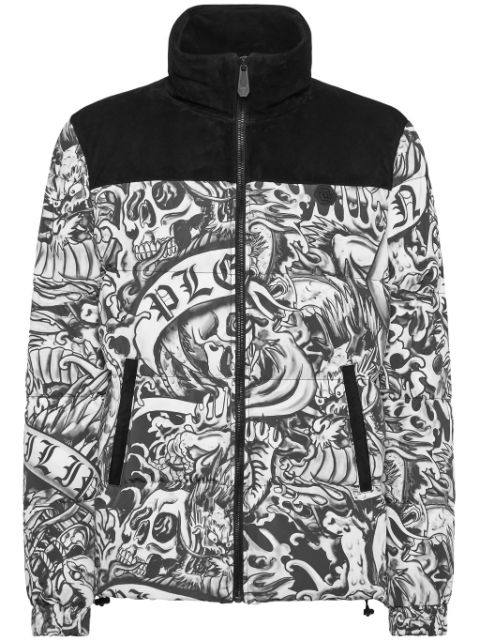 Philipp Plein tattoo-print puffer jacket Men