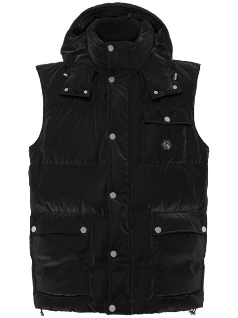 Philipp Plein logo-applique hooded puffer gilet Men