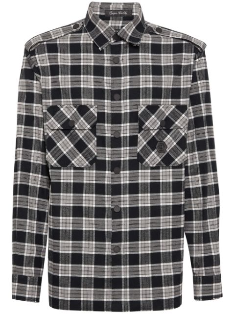 Philipp Plein check-print skull-patch shirt Men