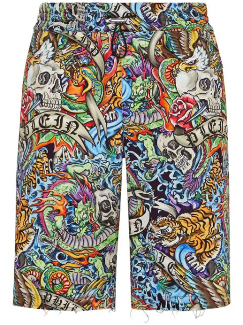 Philipp Plein graphic-print cotton shorts Men