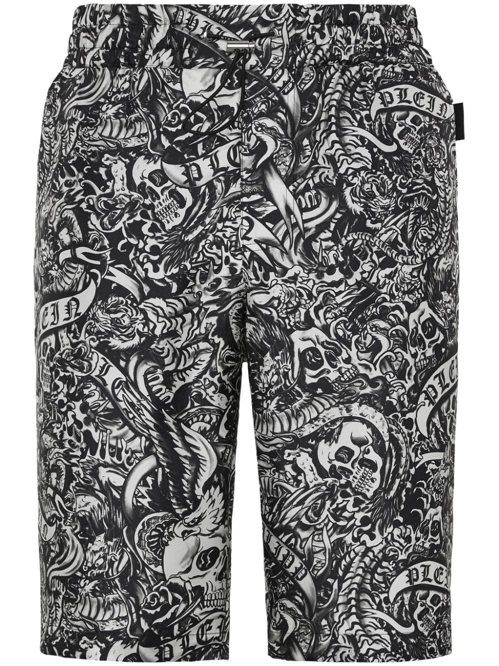 Philipp Plein Tattoo-print Silk Shorts In Black
