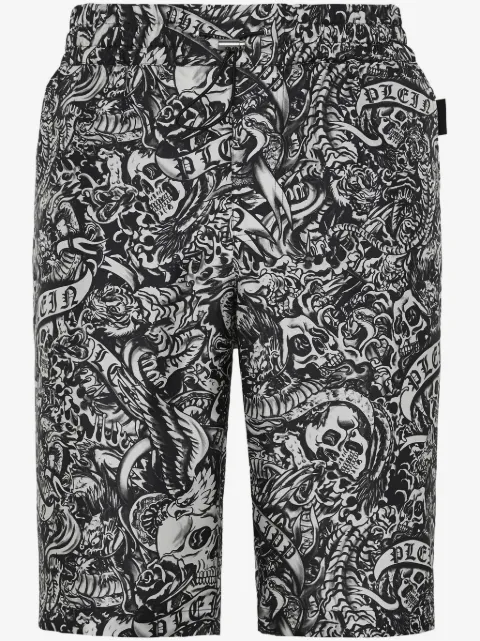 Philipp Plein tattoo-print silk shorts