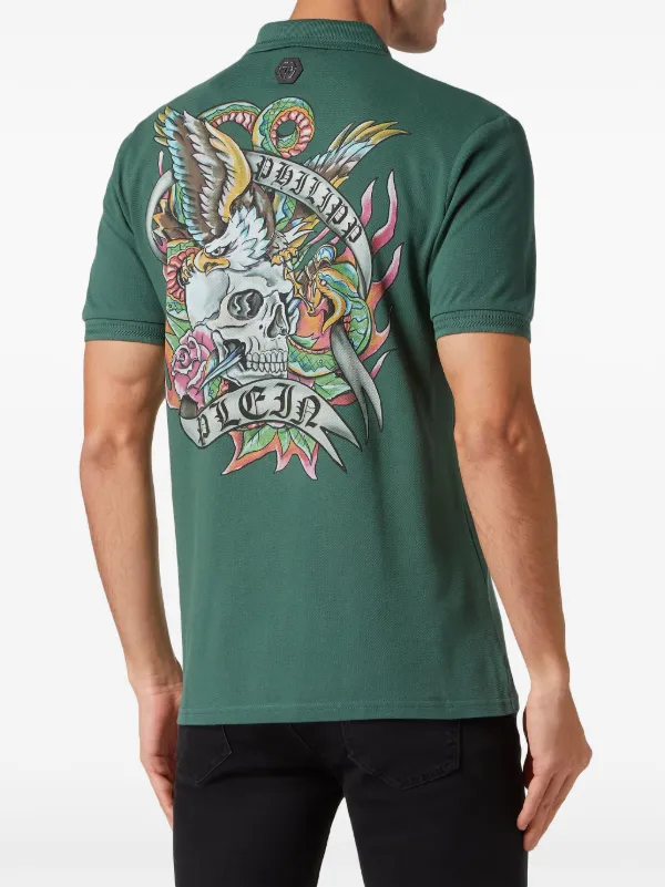 Philipp Plein tattoo-print Cotton Polo Shirt | Green | FARFETCH