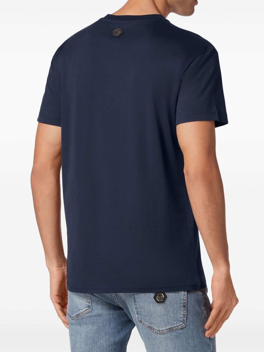 Philipp Plein Katoenen T-shirt met geborduurde doodskop Blauw