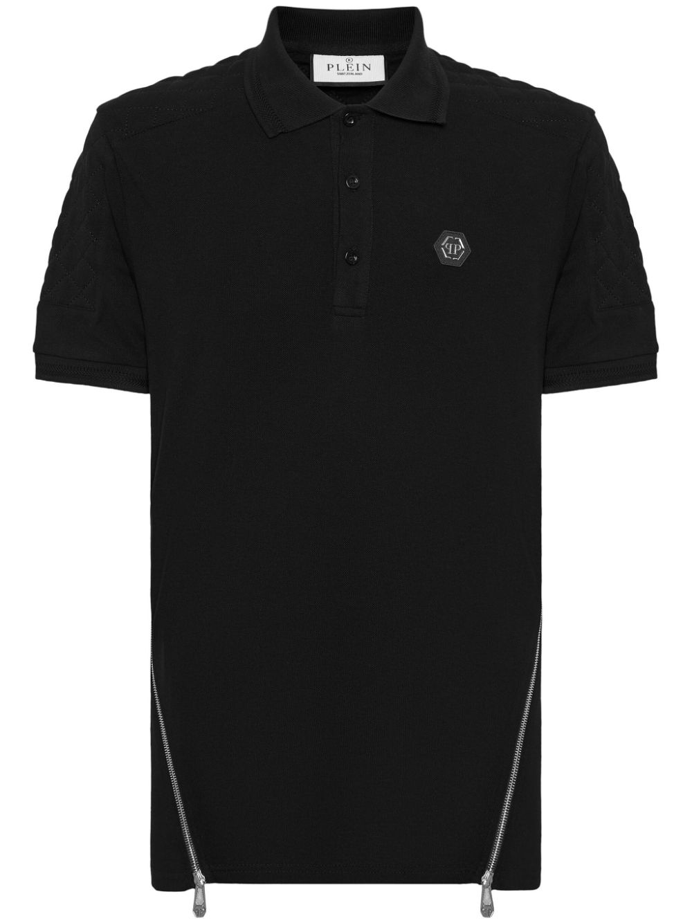 Philipp Plein Zip-detail Cotton Polo Shirt In Black