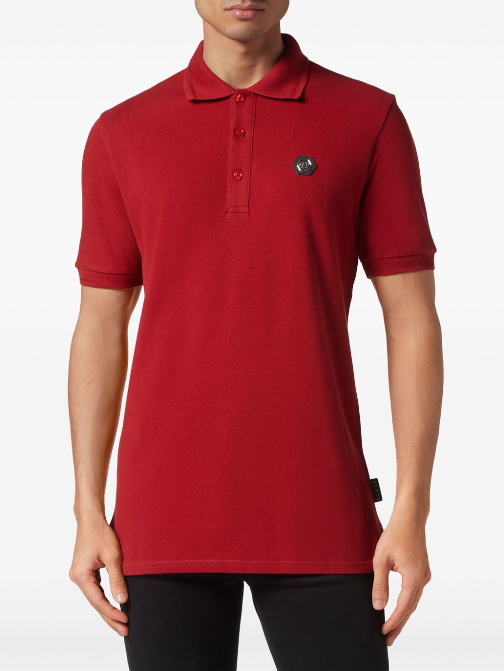 Shop Philipp Plein Skull-print Cotton Polo Shirt In Red