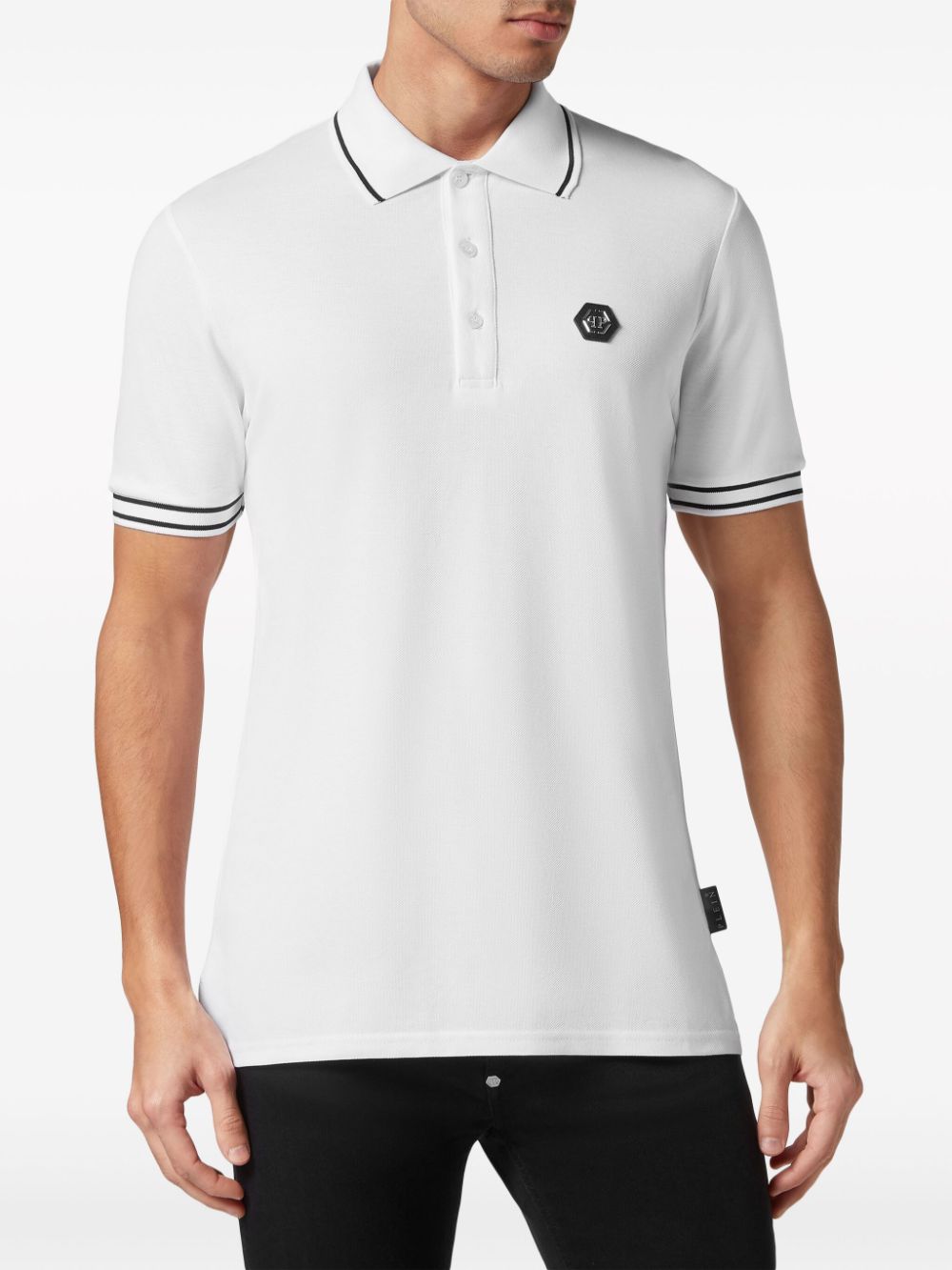 Shop Philipp Plein Logo-appliqué Cotton Polo Shirt In White