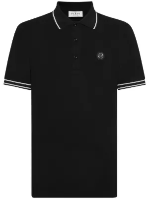 Versace Embroidered short-sleeved Polo Shirt | Black | FARFETCH