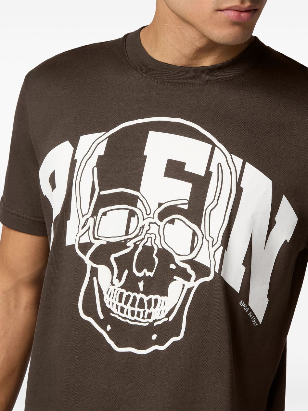 Shop Philipp Plein Skull-print Cotton T-shirt In Brown