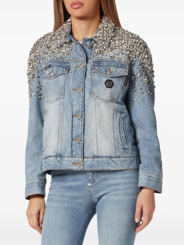 Philipp Plein crystal-embellished Denim Jacket | Blue | FARFETCH