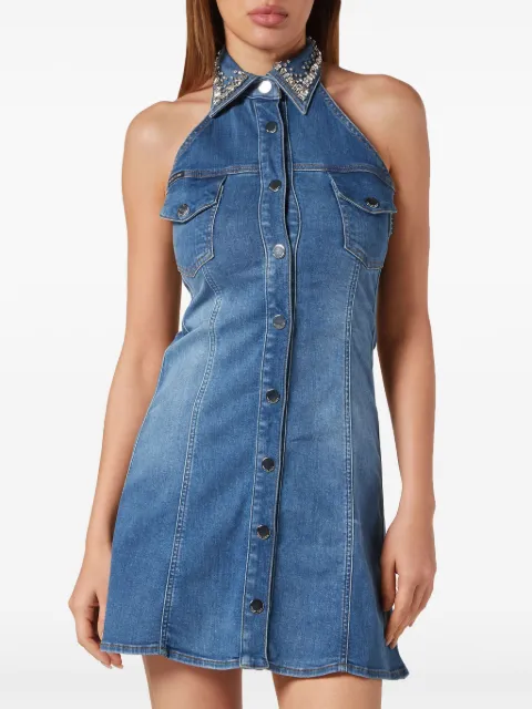 Philipp Plein crystal-embellished denim minidress FADCWDG0137PDE004N - 2