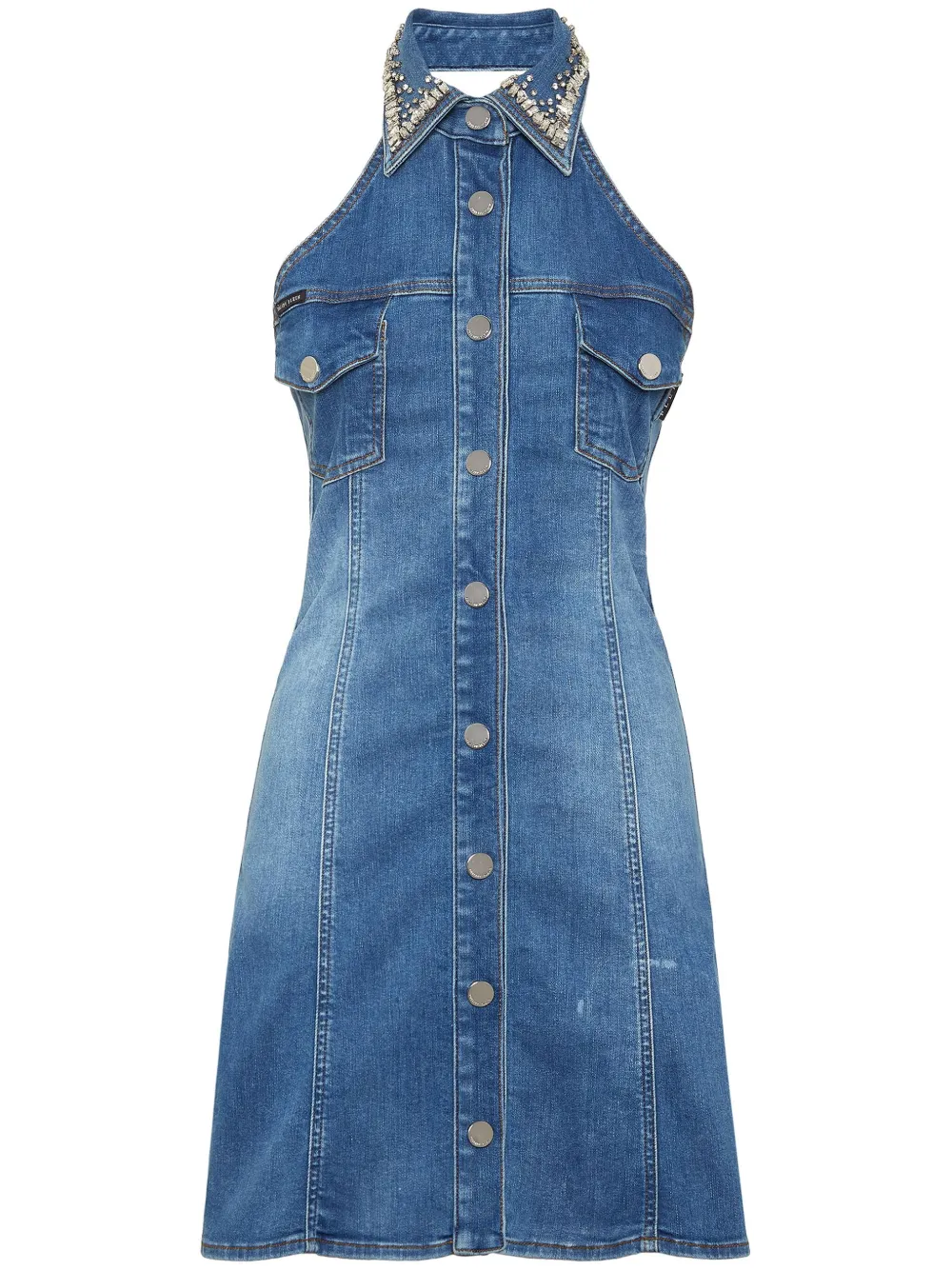 PHILIPP PLEIN CRYSTAL-EMBELLISHED DENIM MINIDRESS 