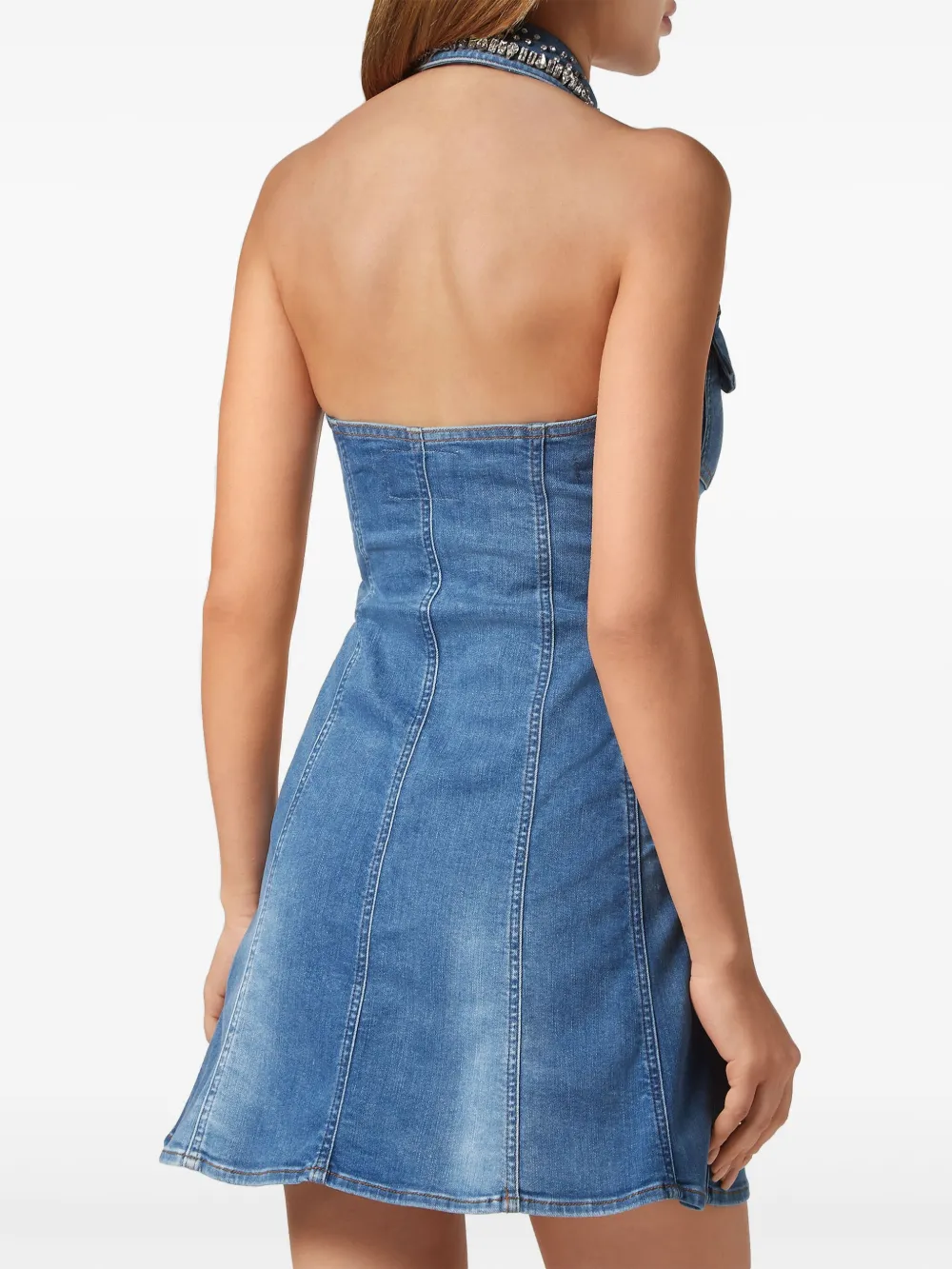 PHILIPP PLEIN CRYSTAL-EMBELLISHED DENIM MINIDRESS 