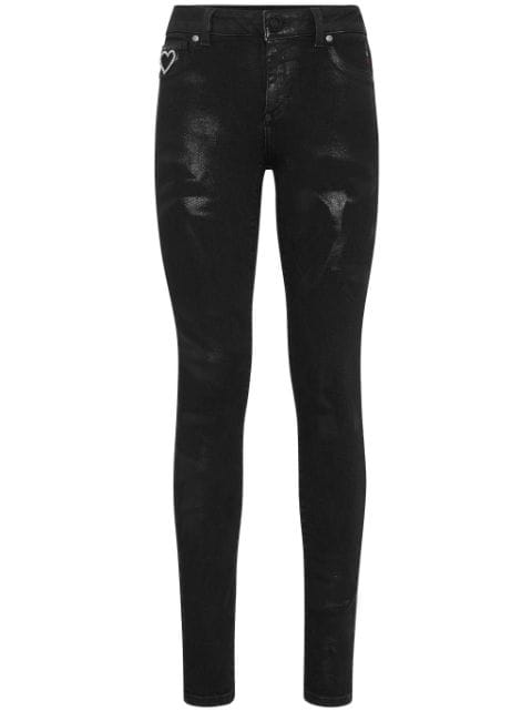 Philipp Plein vaqueros Heart skinny de talle medio